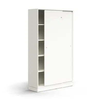 Lockable sliding door cabinet QBUS, 4 shelves, base frame, handles, 2020x1200x400 mm