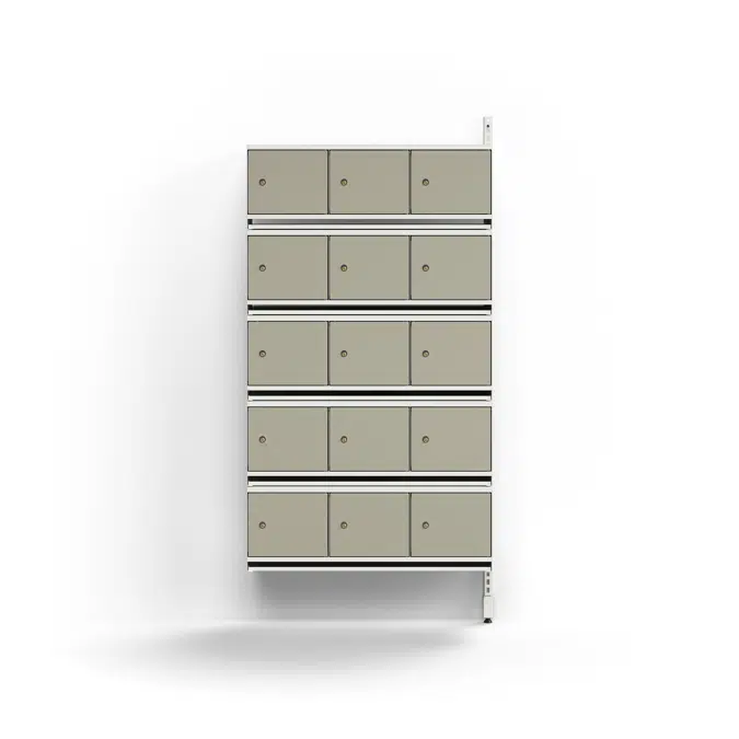 Shoe cabinet ENTRY, add-on wall unit, 15 metal doors, 1800x900x300 mm