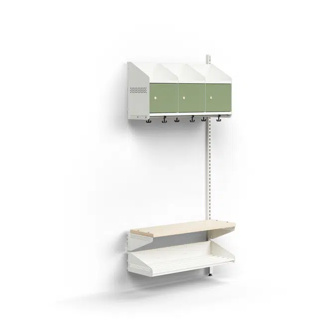 Cloakroom unit ENTRY, add-on wall unit, 3 metal doors, 1800x900x300 mm