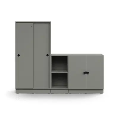 Image for Storage unit QBUS, lockable cabinet + 2 open comps + cupboard, base frame, handles, 1636x2000x420 mm