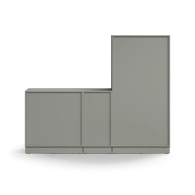 Storage unit QBUS, lockable cabinet + 2 open comps + cupboard, base frame, handles, 1636x2000x420 mm