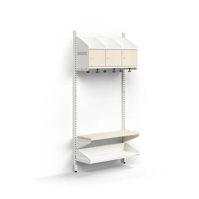 Cloakroom unit ENTRY, basic wall unit, 3 wooden doors, 1800x900x300 mm