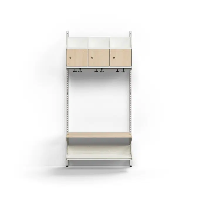 Cloakroom unit ENTRY, basic wall unit, 3 wooden doors, 1800x900x300 mm