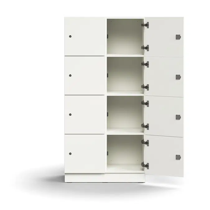 Lockable personal storage QBUS, 8 comps, base frame, 1636x800x420 mm