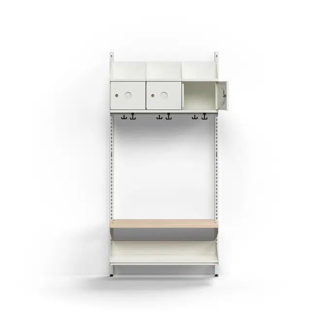 Cloakroom unit ENTRY, basic wall unit, 3 metal doors for labels, 1800x900x300 mm