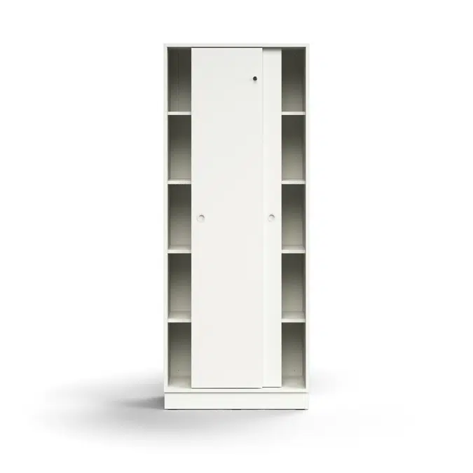 Lockable sliding door cabinet QBUS, 4 shelves, base frame, handles, 2020x800x400 mm