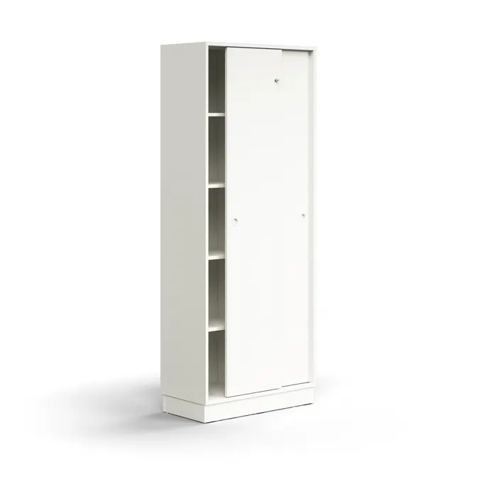 Lockable sliding door cabinet QBUS, 4 shelves, base frame, handles, 2020x800x400 mm