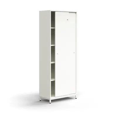 Lockable sliding door cabinet QBUS, 4 shelves, leg frame, handles, 2020x800x400 mm