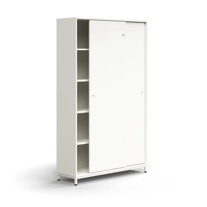 Lockable sliding door cabinet QBUS, 4 shelves, leg frame, handles, 2020x1200x400 mm