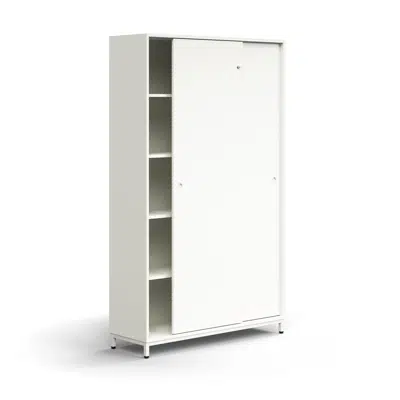Lockable sliding door cabinet QBUS, 4 shelves, leg frame, handles, 2020x1200x400 mm