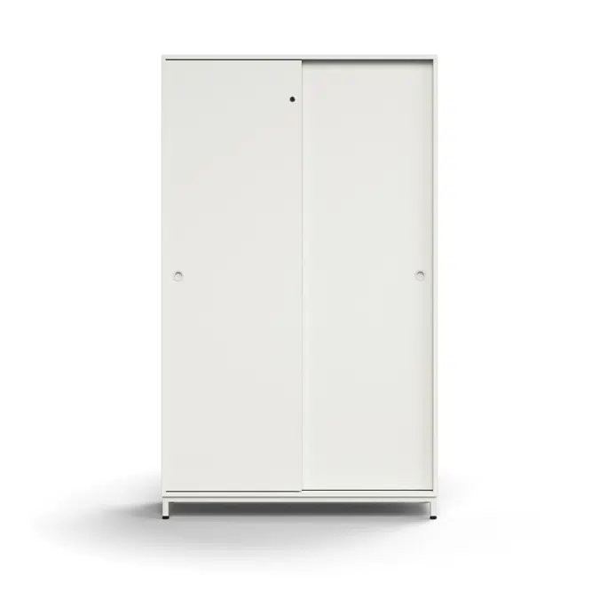 Lockable sliding door cabinet QBUS, 4 shelves, leg frame, handles, 2020x1200x400 mm