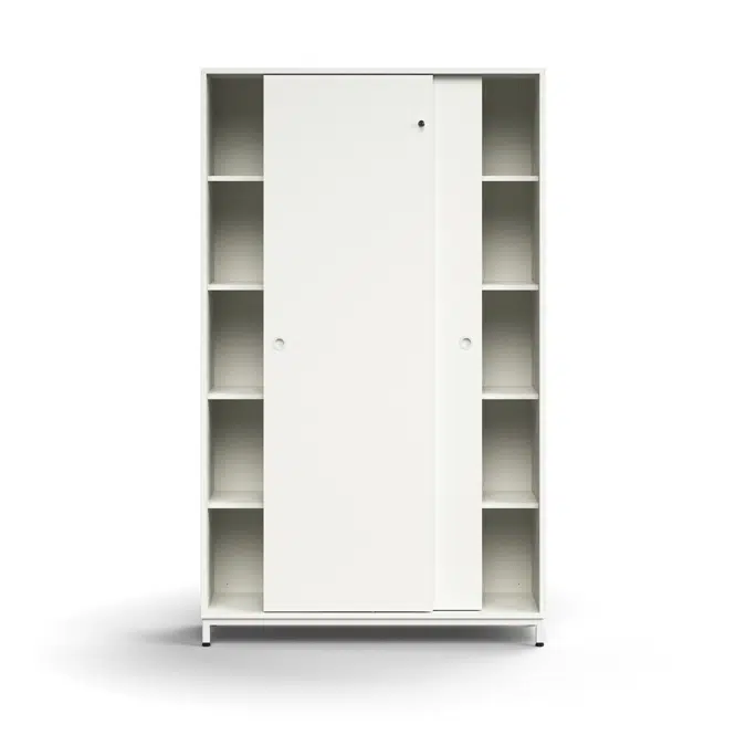 Lockable sliding door cabinet QBUS, 4 shelves, leg frame, handles, 2020x1200x400 mm