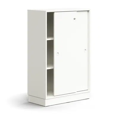 Lockable sliding door cabinet QBUS, 2 shelves, base frame, handles, 1252x800x400 mm图像