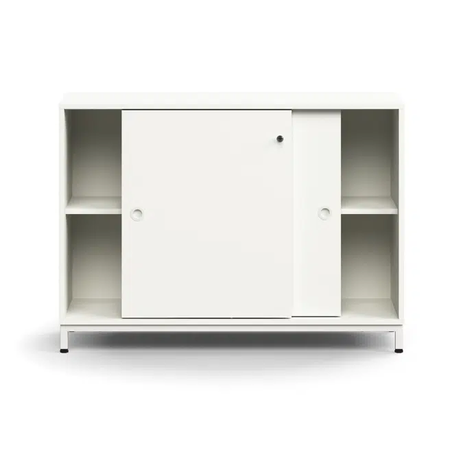 Lockable sliding door cabinet QBUS, 1 shelf, leg frame, handles, 868x1200x400 mm