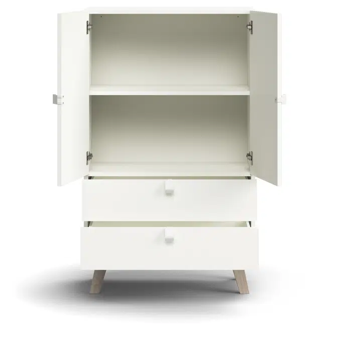 Cabinet QBUS, 2 shelves + 2 drawers, leg frame, handles, 1332x800x420 mm