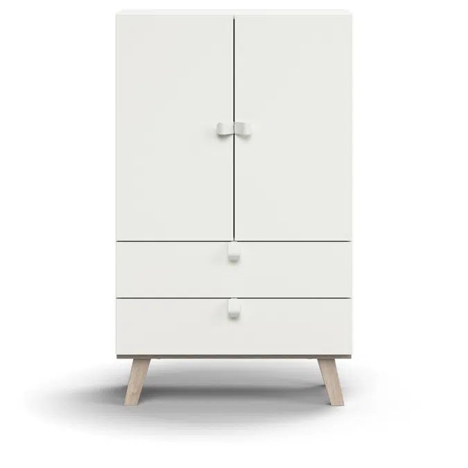 Cabinet QBUS, 2 shelves + 2 drawers, leg frame, handles, 1332x800x420 mm