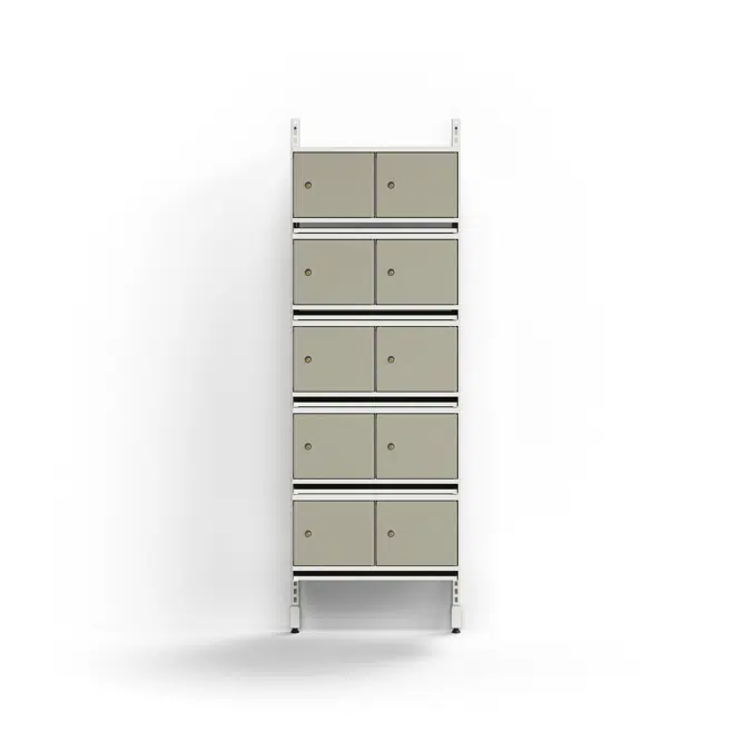 Shoe cabinet ENTRY, basic wall unit, 10 metal doors, 1800x600x300 mm