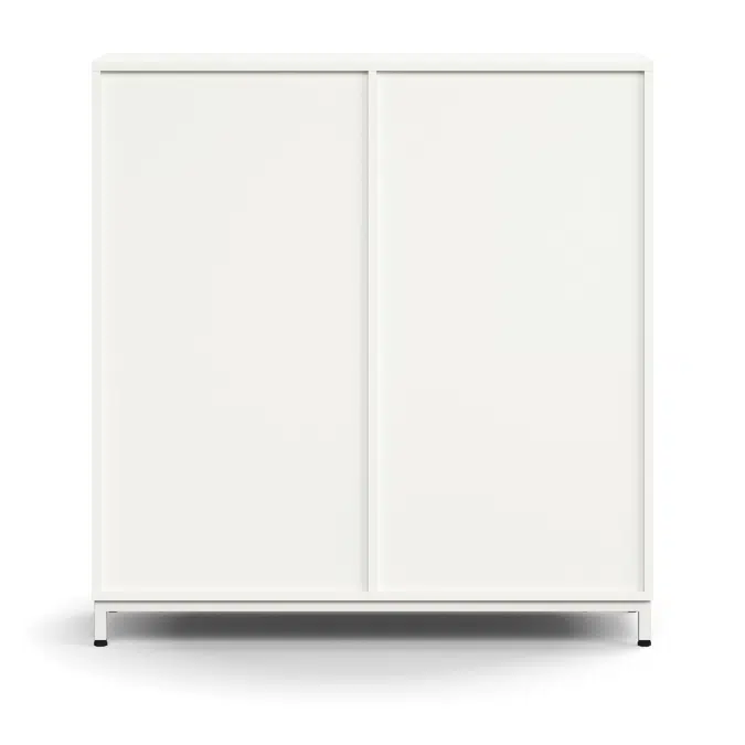 Lockable sliding door cabinet QBUS, 2 shelves, leg frame, handles, 1252x1200x400 mm