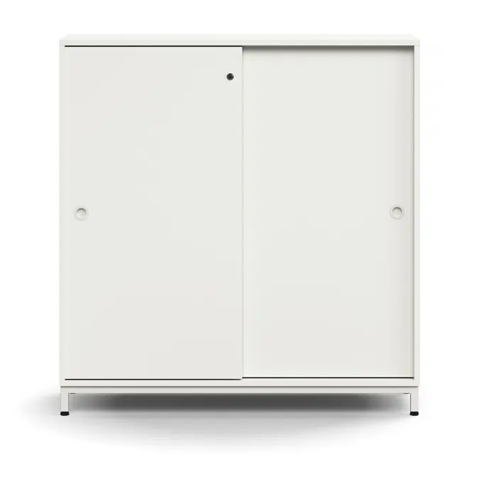 Lockable sliding door cabinet QBUS, 2 shelves, leg frame, handles, 1252x1200x400 mm