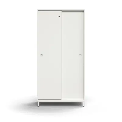 Lockable sliding door cabinet QBUS, 3 shelves, leg frame, handles, 1636x800x400 mm