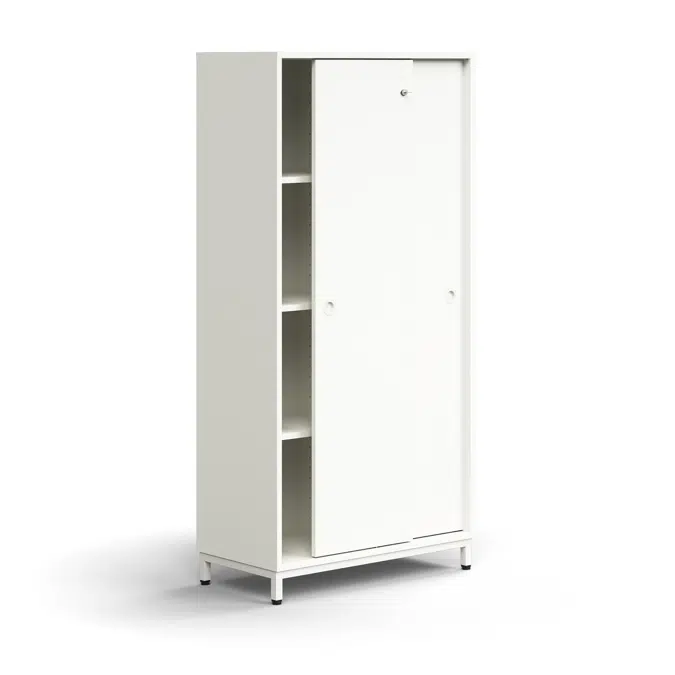 Lockable sliding door cabinet QBUS, 3 shelves, leg frame, handles, 1636x800x400 mm