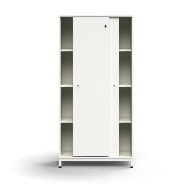 Lockable sliding door cabinet QBUS, 3 shelves, leg frame, handles, 1636x800x400 mm