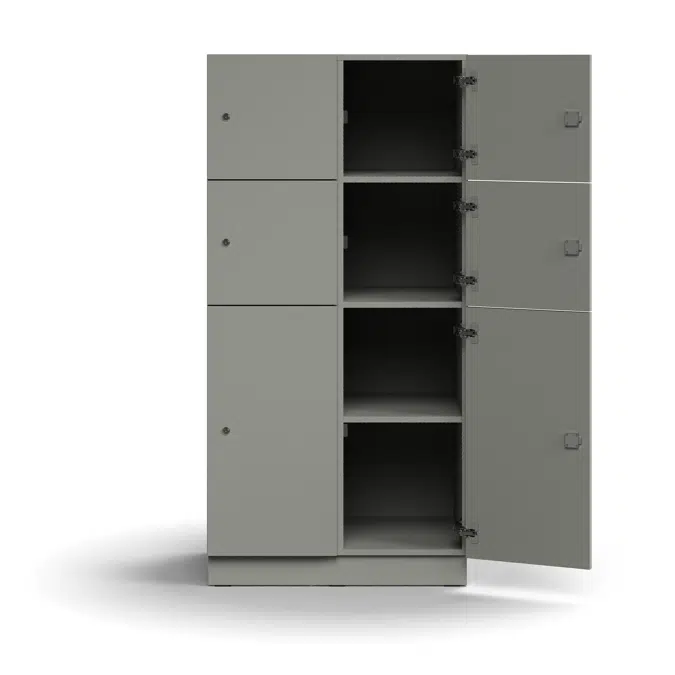 Compartment locker QBUS, 6 comps, base frame, 1636x800x570 mm