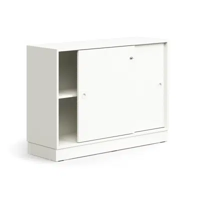 kuva kohteelle Lockable sliding door cabinet QBUS, 1 shelf, base frame, handles, 868x1200x400 mm