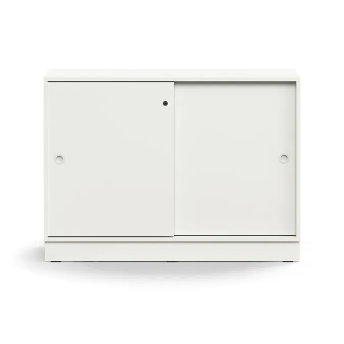 Lockable sliding door cabinet QBUS, 1 shelf, base frame, handles, 868x1200x400 mm