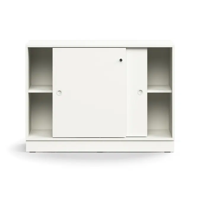 Lockable sliding door cabinet QBUS, 1 shelf, base frame, handles, 868x1200x400 mm