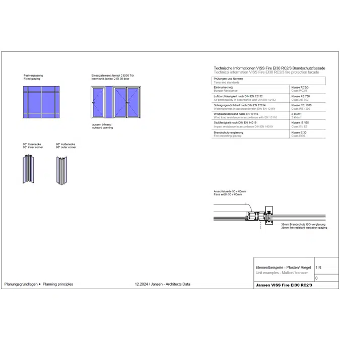 JANSEN VISS Fire EI30 RC2/3 fire protection façade