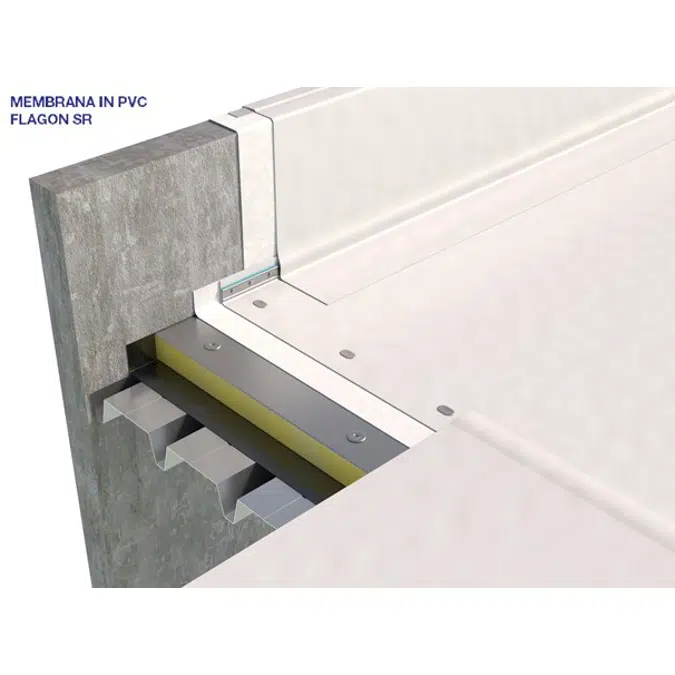 VISIBLE WARM ROOF TYPE COOL ROOF COVERING SYSTEM WITH SOPREMA PVC/TPO MEMBRANES LAYED ON CORRUGATED SHEET METAL