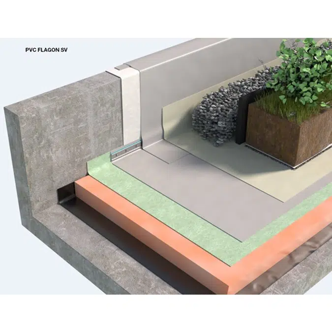 BALLASTED ROOFING SYSTEM WITH INTENSIVE GREEN ROOF TYPE WARM ROOF WITH SYNTHETIC PVC/TPO MEMBRANES