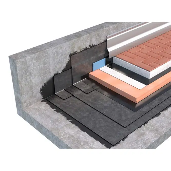 WALKABLE ROOFING SYSTEM WITH FIXED FLOORING TYPE OF INVERTED ROOF WITH BPE BITUMEN-POLYMER MEMBRANES