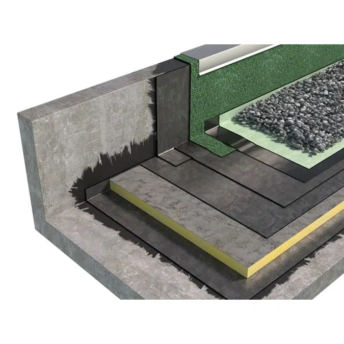 BALLASTED ROOFING SYSTEM WITH GRAVEL TYPE WARM ROOF WITH BPE BITUMEN-POLYMER MEMBRANES