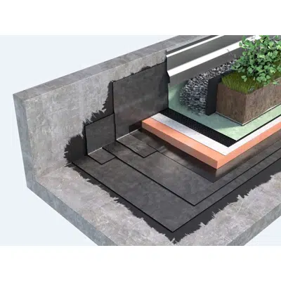 BALLASTED ROOFING SYSTEM WITH INTENSIVE GREEN ROOF TYPE OF INVERTED ROOF WITH BPP/BPE BITUMEN-POLYMER MEMBRANES图像