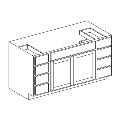 Vanity Sink Drawer Base Cabinet - Two Sets of Double Doors, Center Drawers - 21" Deep için görüntü