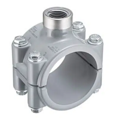 imagen para SCH80 CPVC/PVC Clamp-On Saddle x (SR Thread) Double Outlet w/ EPDM and Zinc