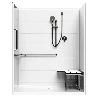 afbeelding voor 5' Roll-in Shower with Simulated Tile - 63" x 39" Exterior Dimensions