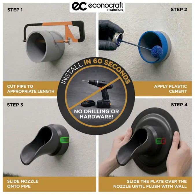 2" LokPlate™ Plastic Downspout Nozzle w/ Self-Locking Escutcheon Plate
