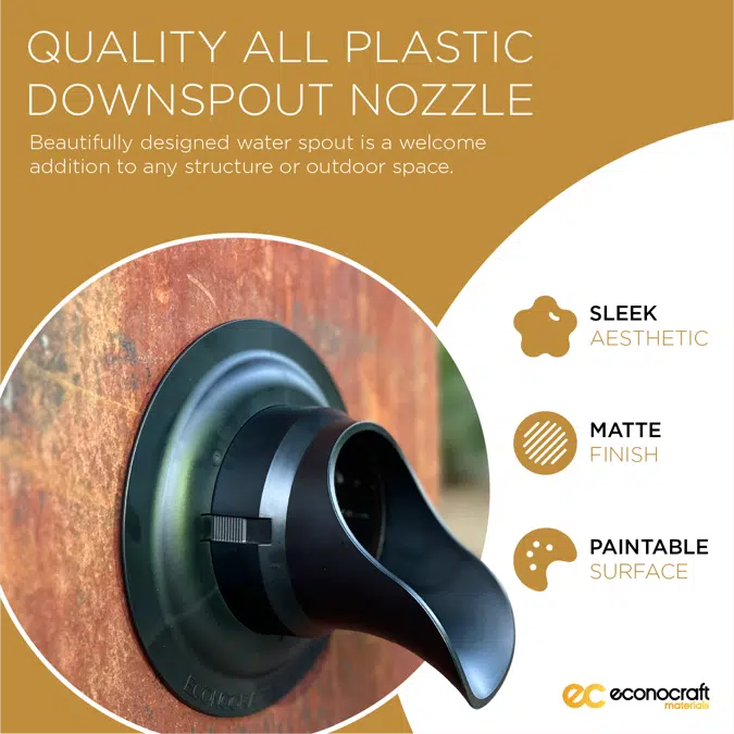 8" LokPlate™ Plastic Downspout Nozzle w/ Self-Locking Escutcheon Plate