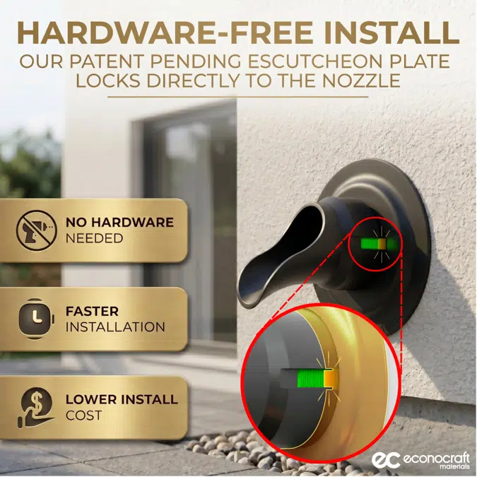 8" LokPlate™ Plastic Downspout Nozzle w/ Self-Locking Escutcheon Plate