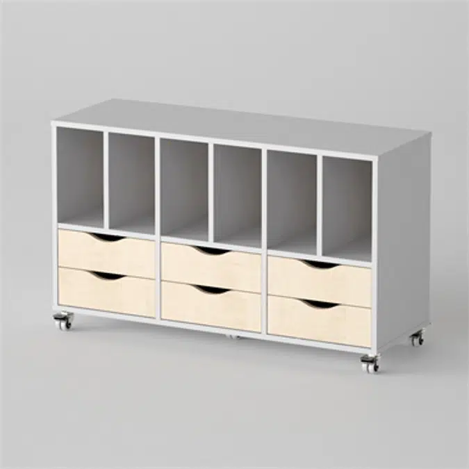 Cabinet Astrid 6 drawers and 6 shelves, Light grey