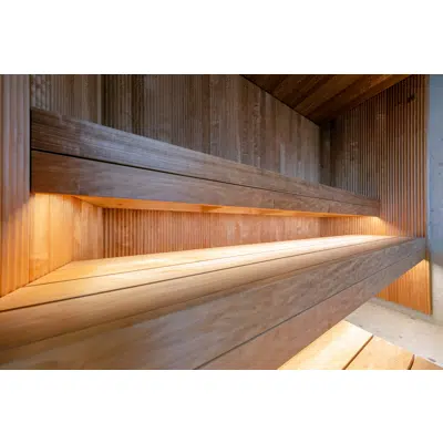 Interior or Sauna - Thermo-Aspen Vire Wall Paneling图像