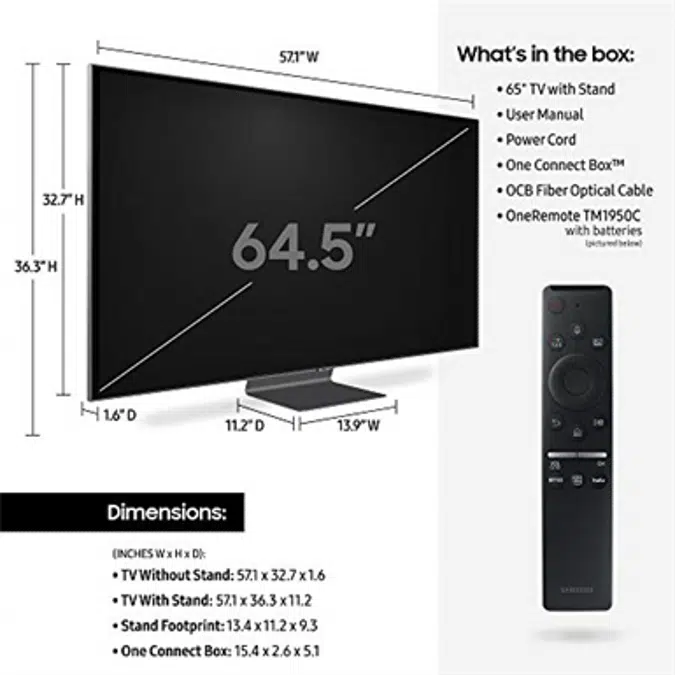 Samsung QN65Q90RAFXZA Flat 65-Inch QLED 4K Q90 Series Ultra HD Smart TV with HDR and Alexa Compatibility (2019 Model)