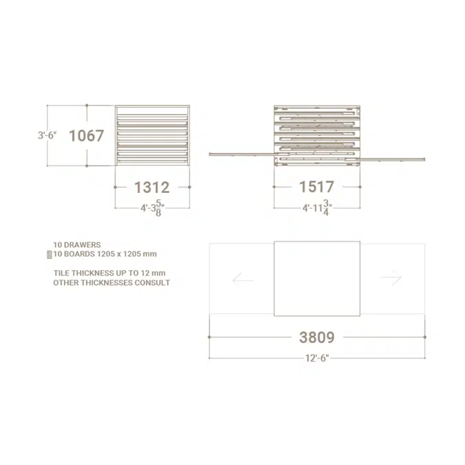 Tevere 120x120 | Drawer tile display cabinet
