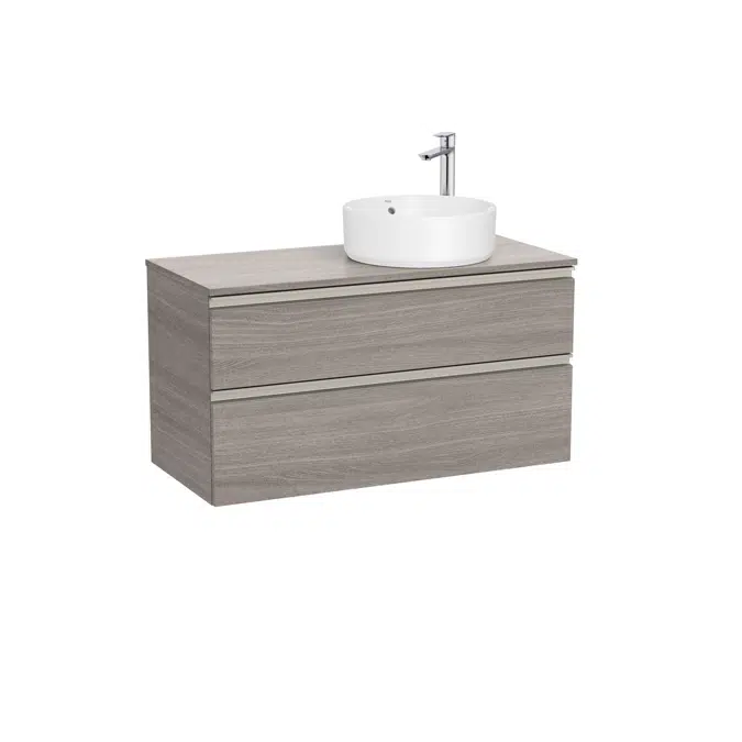 The Gap Base unit with two drawers and over countertop basin on the right