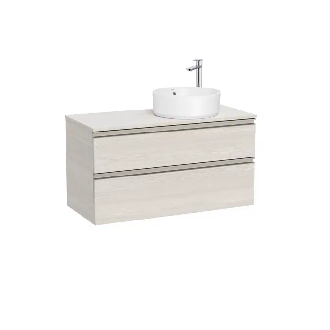 The Gap Base unit with two drawers and over countertop basin on the right