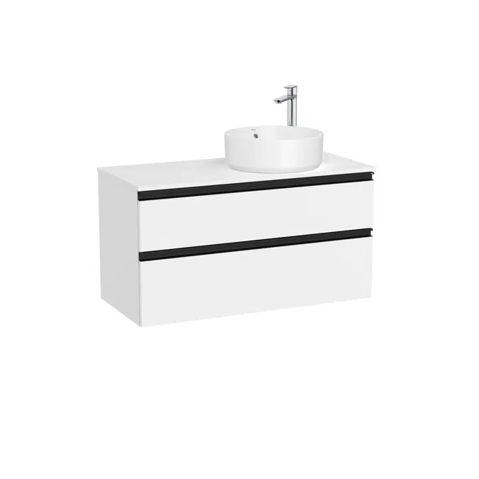 The Gap Base unit with two drawers and over countertop basin on the right