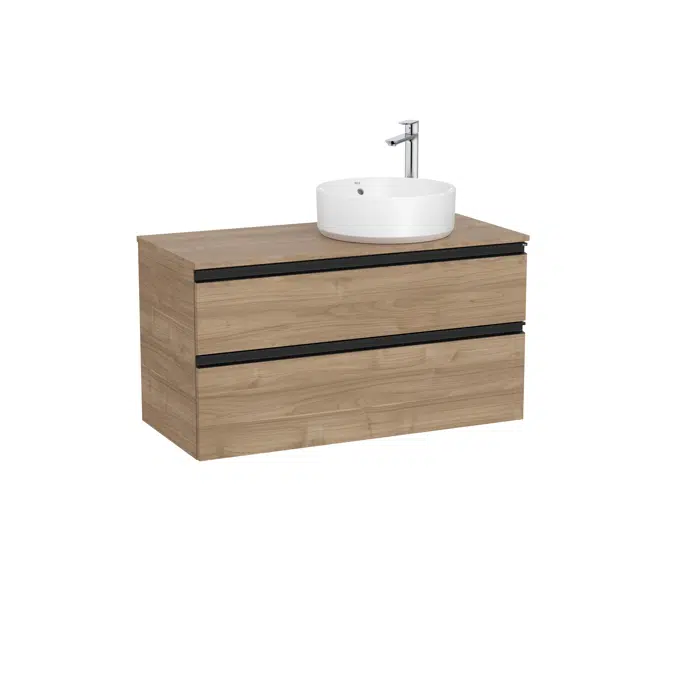 The Gap Base unit with two drawers and over countertop basin on the right